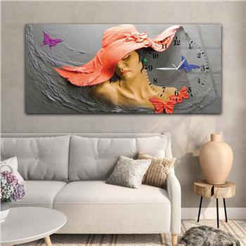 Horizontal bedrucktes Glas mit Kunst und Naturthema und einer Uhr an der Seite 059