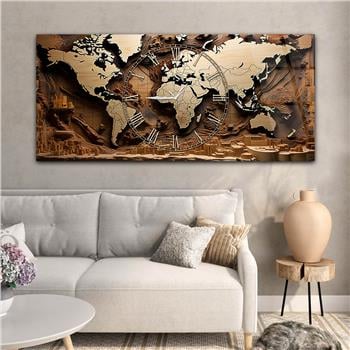 Yatay Saatli Ortadan Vatan Temalı Cam Tablo 120