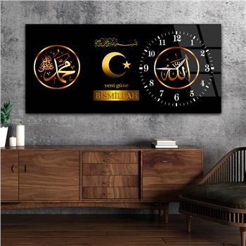 لوحة زجاجية أفقية ذات طابع ديني مع ساعة جانبية 039