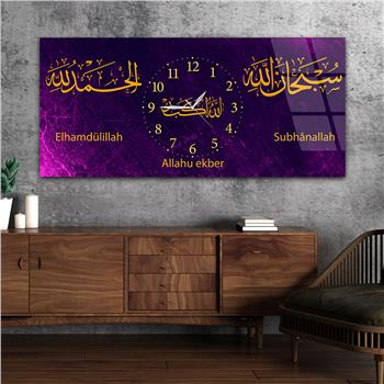 Tableau en verre à thème religieux avec horloge centrale horizontale  093