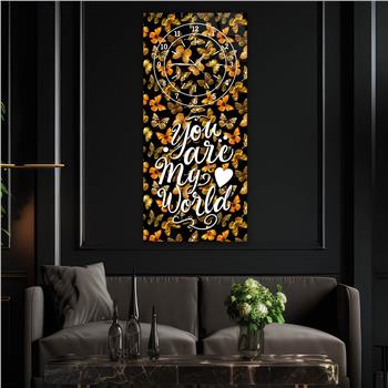 Dikey Üstten Saatli Sanat Temalı Cam Tablo 004