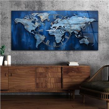 Yatay Saatli Ortadan Vatan Temalı Cam Tablo 122