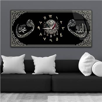 Yatay Saatli Ortadan Dini Temalı Cam Tablo 122