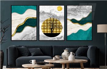 Alüminyum Çerçeveli Sanat Temalı 3lü Set CAM Tablo 0038