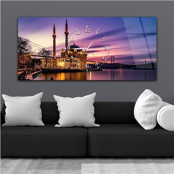 Tableau en verre à thème religieux avec horloge centrale horizontale  001