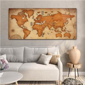 Yatay Saatli Ortadan Vatan Temalı Cam Tablo 112