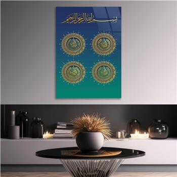 HAT SANTI İLE KAFİRUN İHLAS FELAK NAS SURELERİ YAZILI CAM TABLO 