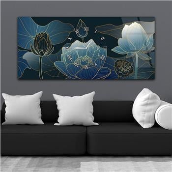 Horizontal bedrucktes Glas mit Kunst- und Naturthema und einer Uhr in der Mitte 031