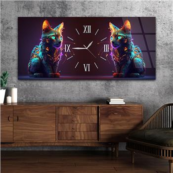 Yatay Ortadan Saatli  Sanat ve Doğa Temalı Cam Tablo 086