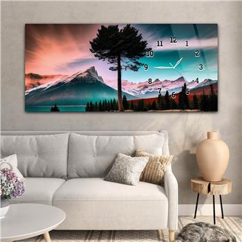 Horizontal bedrucktes Glas mit Kunst und Naturthema und einer Uhr an der Seite 175