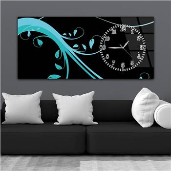 Horizontal bedrucktes Glas mit Kunst und Naturthema und einer Uhr an der Seite 098