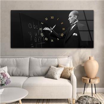 Tableau en verre sur le thème de la nation avec horloge centrale horizontale  057