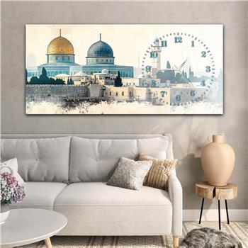 Yatay Saatli Yandan Dini Temalı Cam Tablo 074