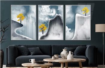 Alüminyum Çerçeveli Sanat Temalı 3lü Set CAM Tablo 0069