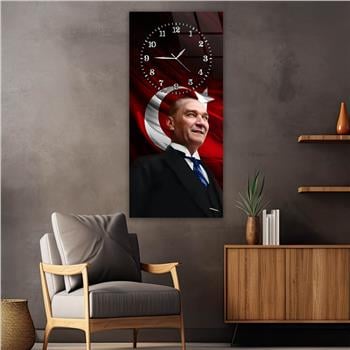 Dikey Üsten Saatli Vatan Temalı Cam Tablo 003