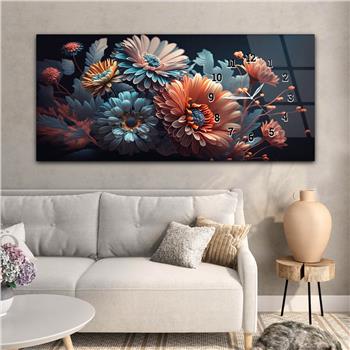 Horizontal bedrucktes Glas mit Kunst und Naturthema und einer Uhr an der Seite 183