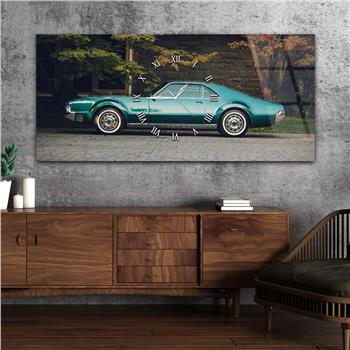 Horizontal bedrucktes Glas mit Kunst- und Naturthema und einer Uhr in der Mitte 033