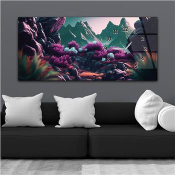 Yatay Saatli Yandan Sanat ve Doğa Temalı Cam Tablo 214