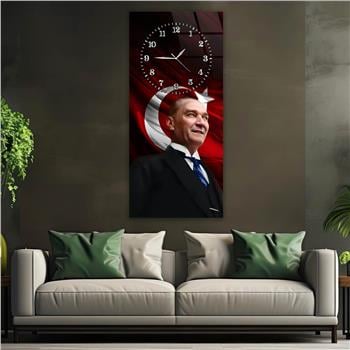 Dikey Üsten Saatli Vatan Temalı Cam Tablo 003