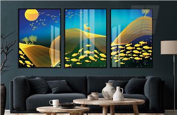 Alüminyum Çerçeveli Sanat Temalı 3lü Set CAM Tablo 0071