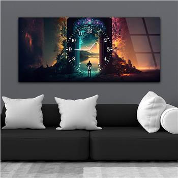 Yatay Ortadan Saatli  Sanat ve Doğa Temalı Cam Tablo 107