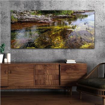 Horizontal bedrucktes Glas mit Kunst und Naturthema und einer Uhr an der Seite 042