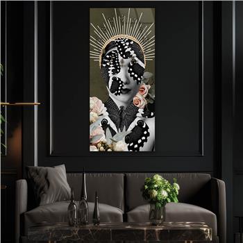 Dikey Üstten Saatli Sanat Temalı Cam Tablo 007