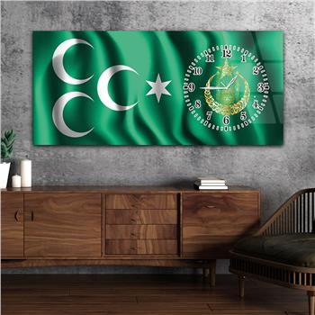 Horizontal bedrucktes Glas mit Nationenthema und einer Uhr an der Seite 011