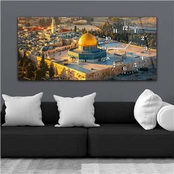 Yatay Saatli Yandan Dini Temalı Cam Tablo 089