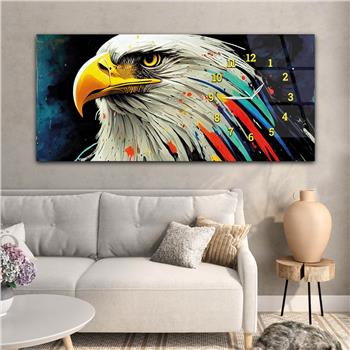 Horizontal bedrucktes Glas mit Kunst und Naturthema und einer Uhr an der Seite 156