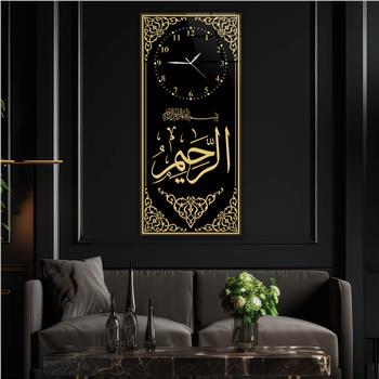 Dikey Üstten Saatli Dini Temalı Cam Tablo 015