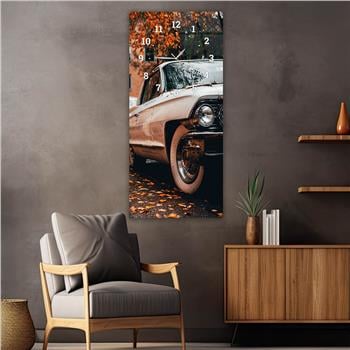 Dikey Üstten Saatli Sanat Temalı Cam Tablo 002