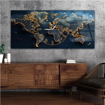 Yatay Saatli Ortadan Vatan Temalı Cam Tablo 138