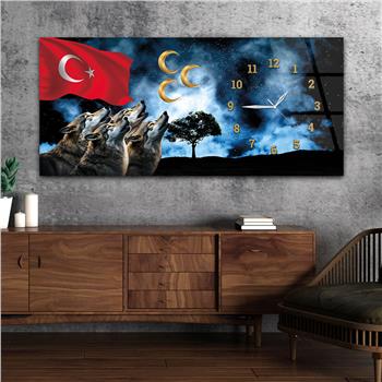 Horizontal bedrucktes Glas mit Nationenthema und einer Uhr an der Seite 019