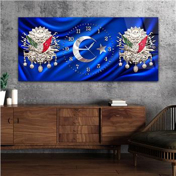 Yatay Saatli Ortadan Vatan Temalı Cam Tablo 148