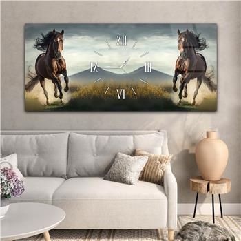 Horizontaal, in Het Midden Voorzien Van Een Klok, Kunst En Natuur Thema Gehard Glasschilderij 056