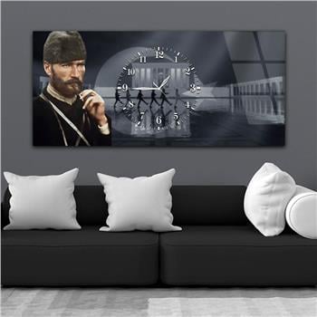 Tableau en verre sur le thème de la nation avec horloge centrale horizontale  054