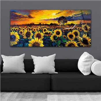 Horizontal bedrucktes Glas mit Kunst und Naturthema und einer Uhr an der Seite 046