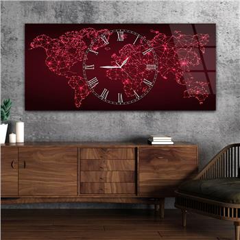 Yatay Saatli Ortadan Vatan Temalı Cam Tablo 134