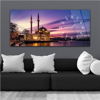 لوحة زجاجية أفقية ذات طابع ديني مع ساعة جانبية 025