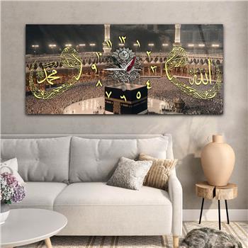 Tableau en verre à thème religieux avec horloge centrale horizontale  101