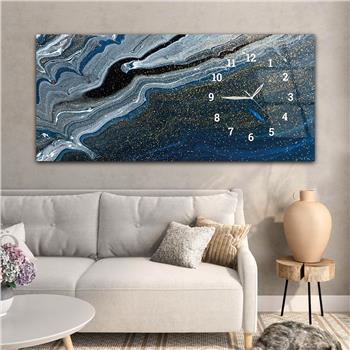 Horizontal bedrucktes Glas mit Kunst und Naturthema und einer Uhr an der Seite 112