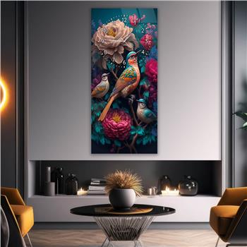 Dikey Üstten Saatli Sanat Temalı Cam Tablo 008