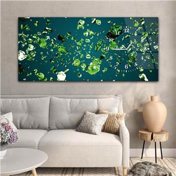 Horizontal bedrucktes Glas mit Kunst und Naturthema und einer Uhr an der Seite 033