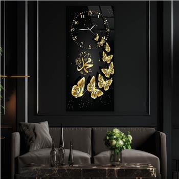 Dikey Üstten Saatli Dini Temalı Cam Tablo 008