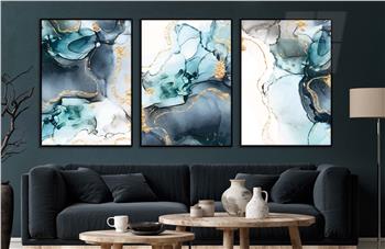 Alüminyum Çerçeveli Sanat Temalı 3lü Set CAM Tablo 0024