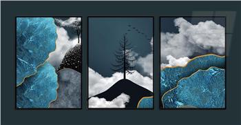 Alüminyum Çerçeveli Sanat Temalı 3lü Set MDF Tablo 0070