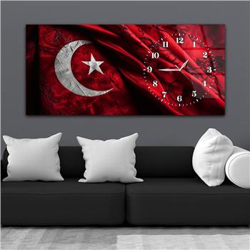 Yatay Saatli Yandan Vatan Temalı Cam Tablo 029