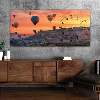 Horizontal bedrucktes Glas mit Kunst und Naturthema und einer Uhr an der Seite 074