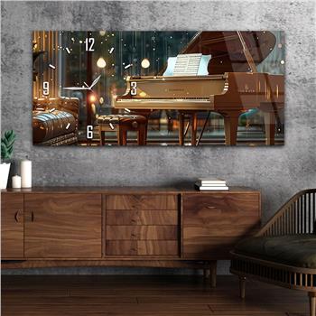 Yatay Saatli Yandan Sanat Temalı Cam Tablo 378